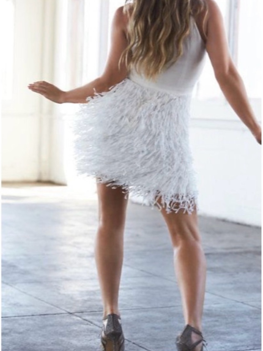 Aidan Mattox White Fringe Halter Dress